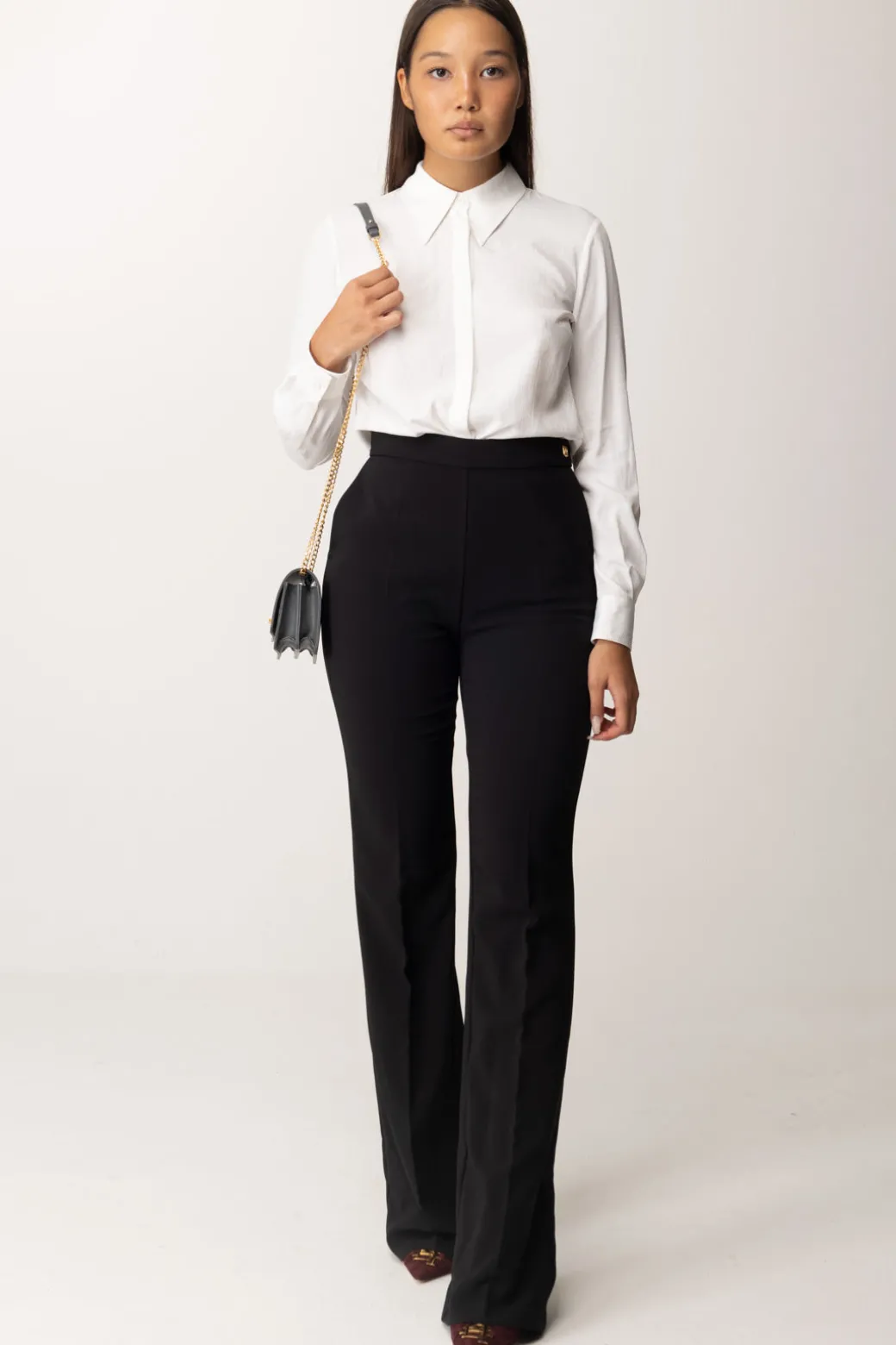 Elisabetta Franchi Pantaloni Flared con Logo In VitaNERO