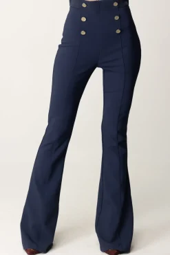 Elisabetta Franchi Pantaloni a Zampa con Fascione In RasoNAVY