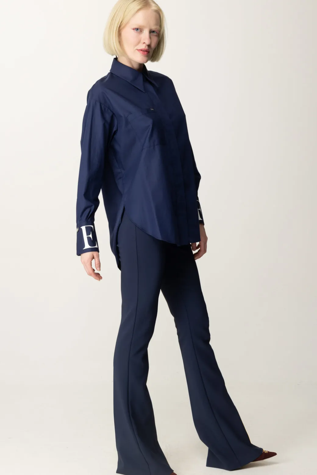 Elisabetta Franchi Pantaloni a Zampa con Fascione In RasoNAVY