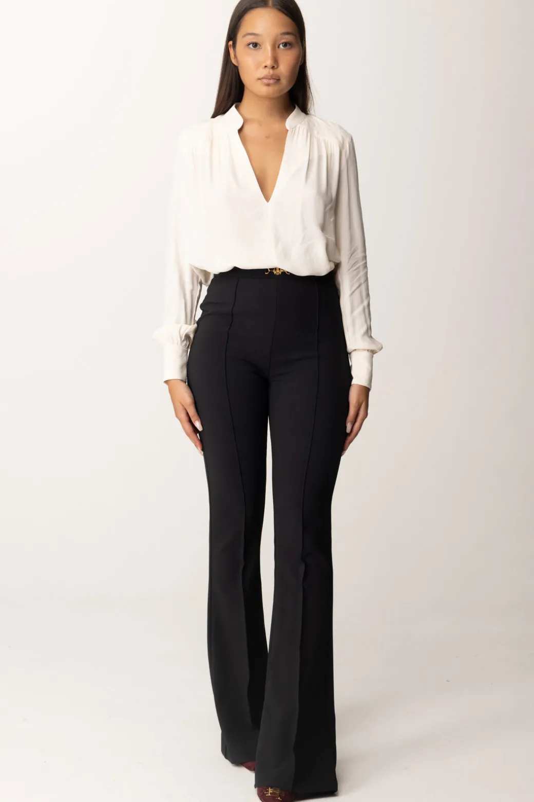 Elisabetta Franchi Pantaloni In Crepe Stretch con Morsetto In VitaNERO