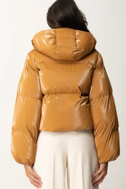 Elisabetta Franchi Piumino Crop In Nylon Effetto MetallizzatoBRONZE
