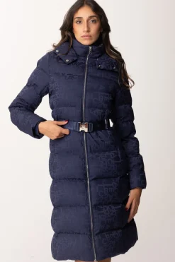 Elisabetta Franchi Piumino Lungo In Nylon LetteringNAVY