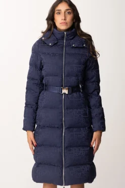 Elisabetta Franchi Piumino Lungo In Nylon LetteringNAVY