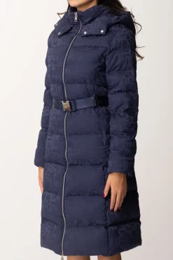 Elisabetta Franchi Piumino Lungo In Nylon LetteringNAVY