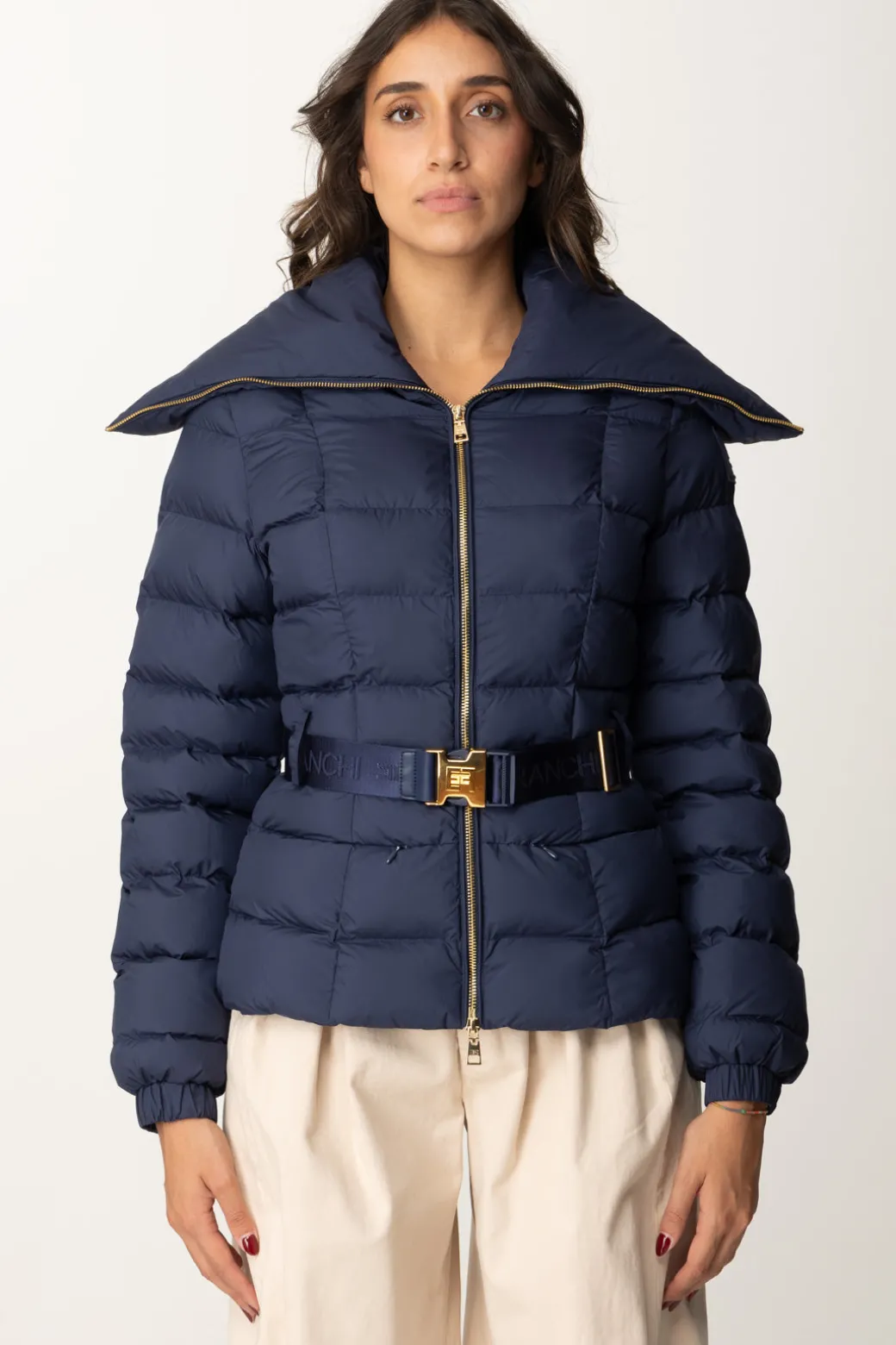 Elisabetta Franchi Piumino con Cintura e Maxi CollettoNAVY