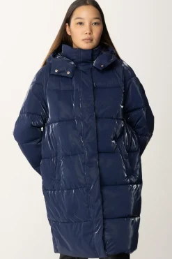 Elisabetta Franchi Piumino Lungo In Nylon SatinNAVY