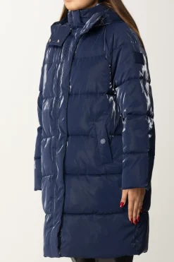 Elisabetta Franchi Piumino Lungo In Nylon SatinNAVY