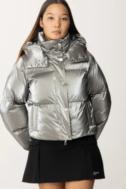 Elisabetta Franchi Piumino Crop In Nylon Effetto MetallizzatoSTEEL