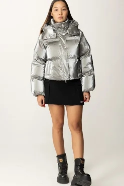 Elisabetta Franchi Piumino Crop In Nylon Effetto MetallizzatoSTEEL