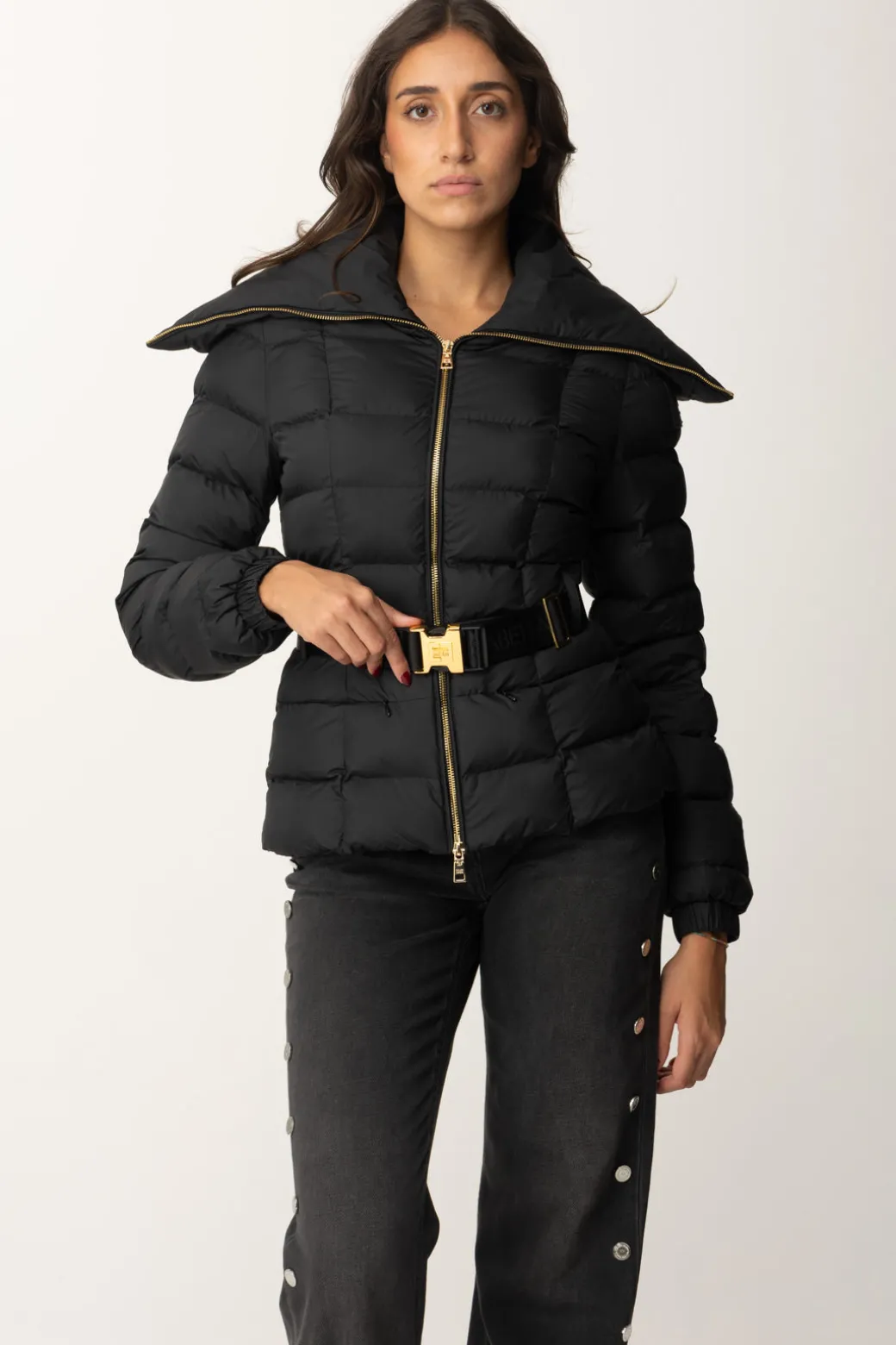 Elisabetta Franchi Piumino con Cintura e Maxi CollettoNERO