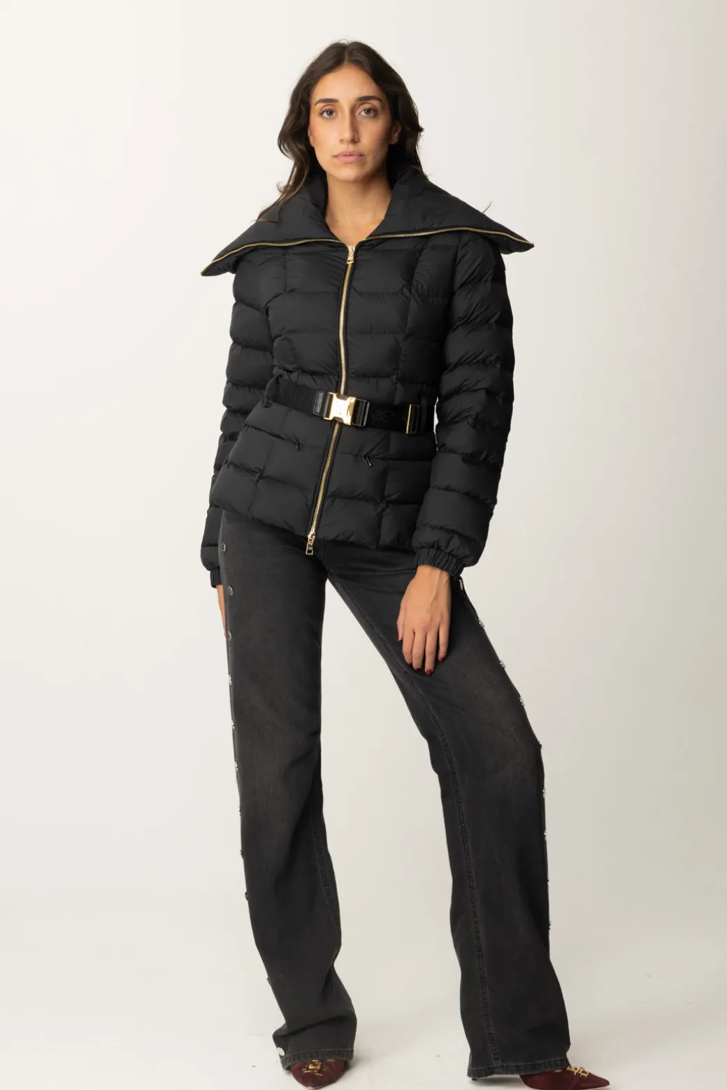 Elisabetta Franchi Piumino con Cintura e Maxi CollettoNERO