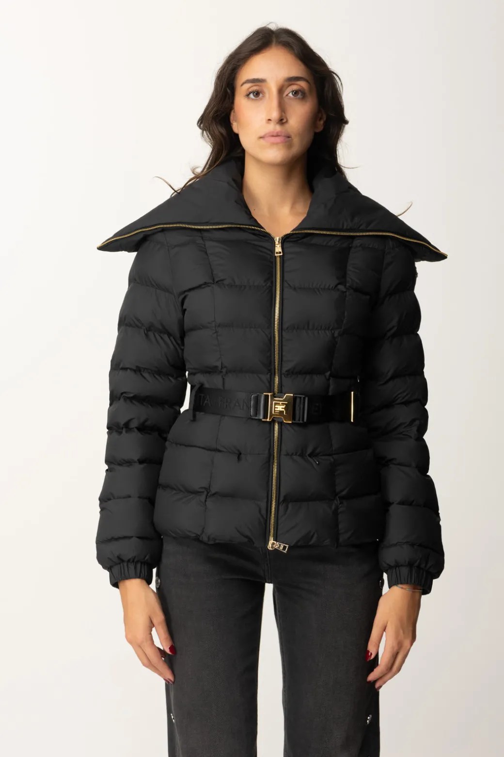 Elisabetta Franchi Piumino con Cintura e Maxi CollettoNERO