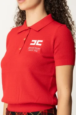 Elisabetta Franchi Polo In Maglia con Logo Special SeriesRED PASSION