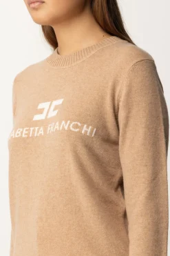 Elisabetta Franchi Pullover In Misto CashmereCAMEL MELANGE/AVORIO