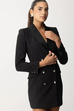 Elisabetta Franchi Robe Manteau In Crêpe Stretch con Revers In RasoNERO