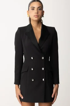 Elisabetta Franchi Robe Manteau In Crêpe Stretch con Revers In RasoNERO