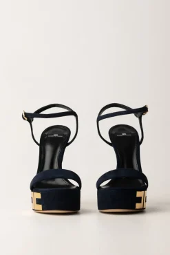 Elisabetta Franchi Sandali Scamosciati con Plateau e LogoNAVY