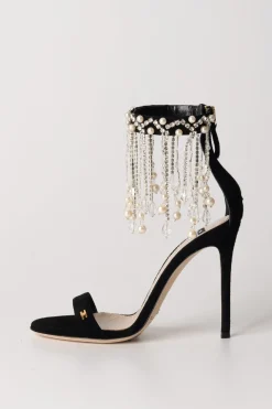 Elisabetta Franchi Sandali con Catena Di Strass e PerleNERO