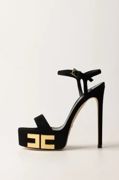 Elisabetta Franchi Sandali Scamosciati con Plateau e LogoNERO