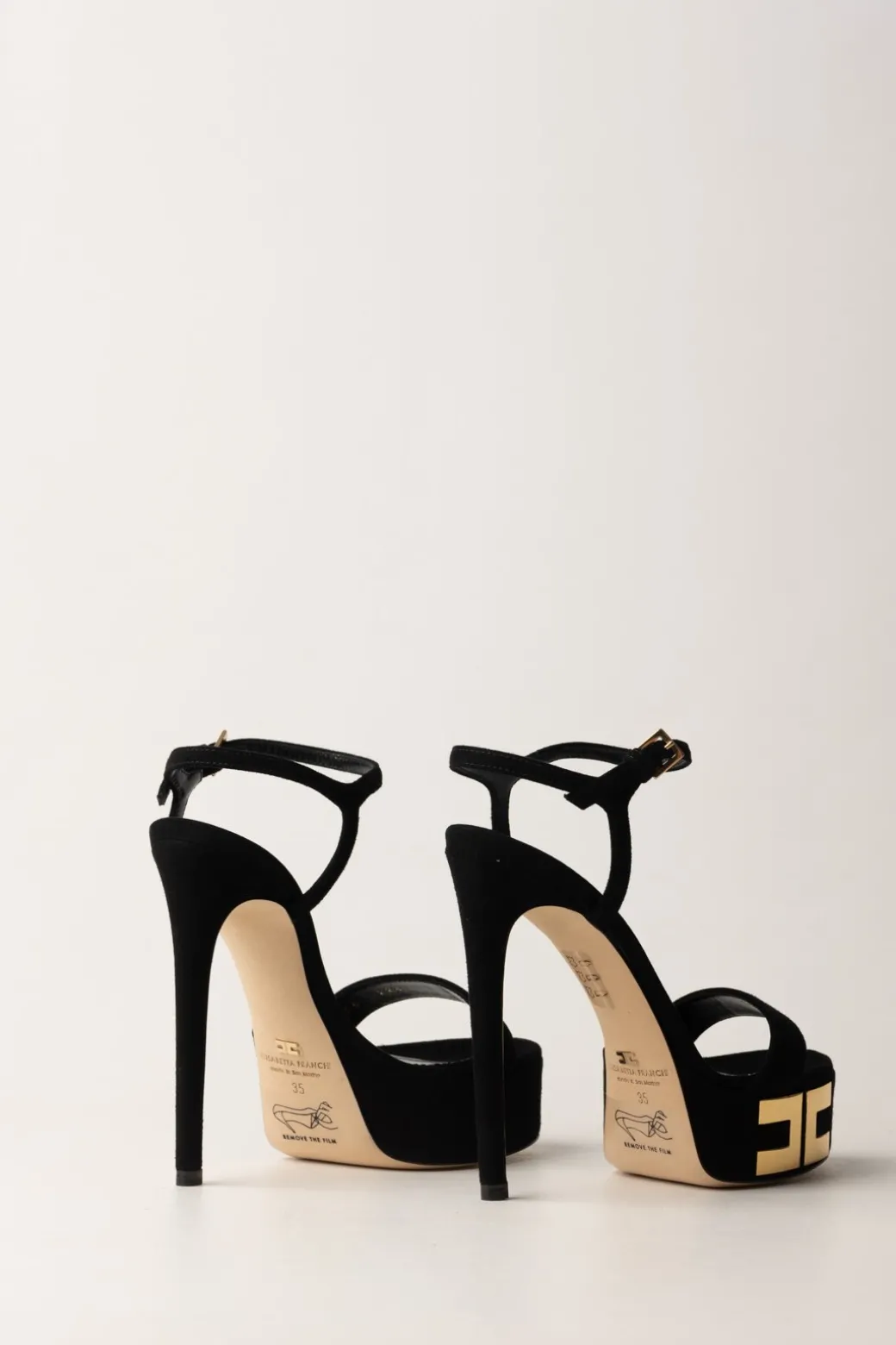 Elisabetta Franchi Sandali Scamosciati con Plateau e LogoNERO