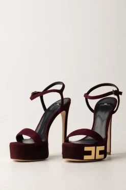 Elisabetta Franchi Sandali Scamosciati con Plateau e LogoROUGE NOIR