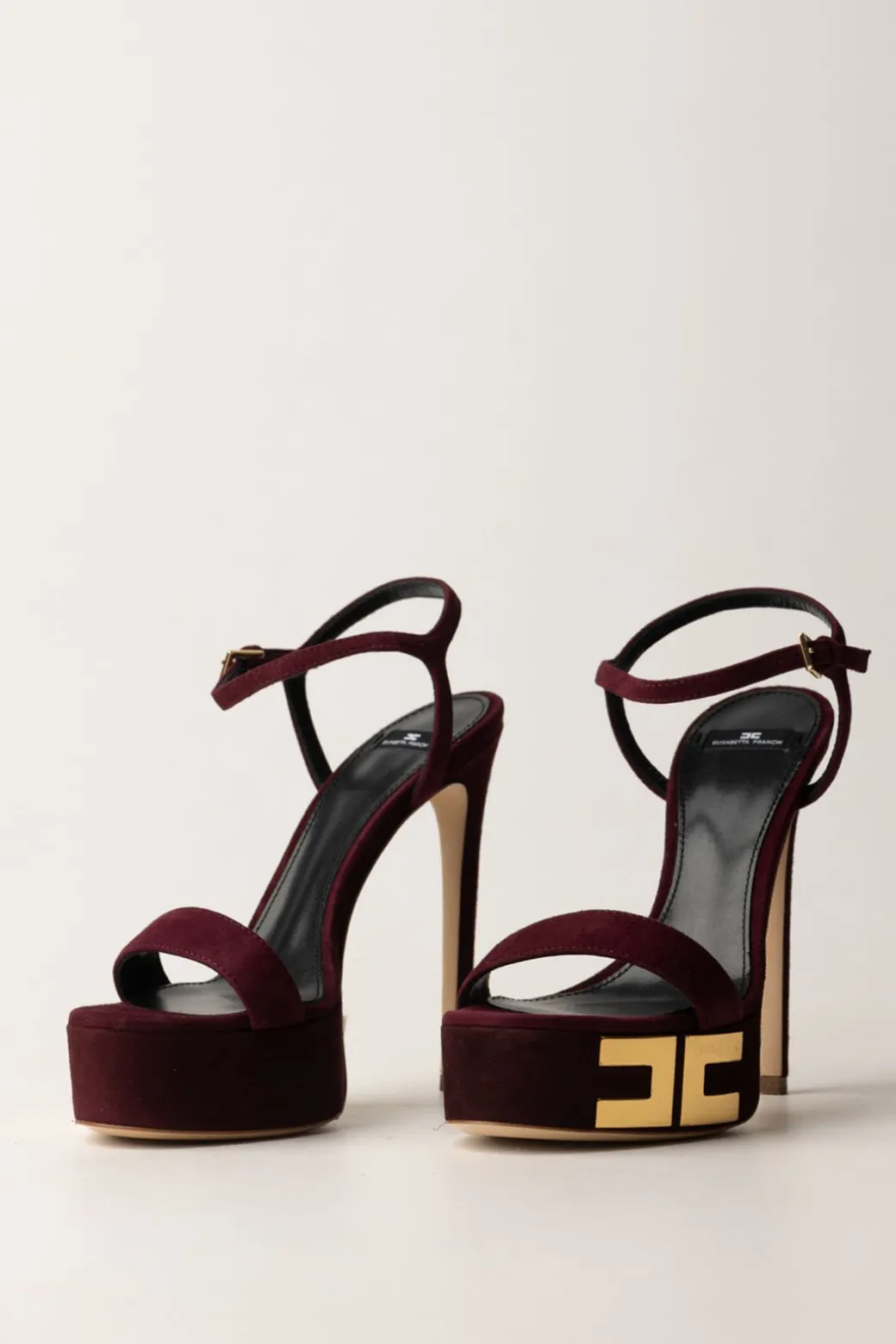 Elisabetta Franchi Sandali Scamosciati con Plateau e LogoROUGE NOIR