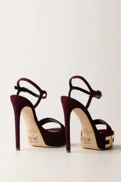Elisabetta Franchi Sandali Scamosciati con Plateau e LogoROUGE NOIR
