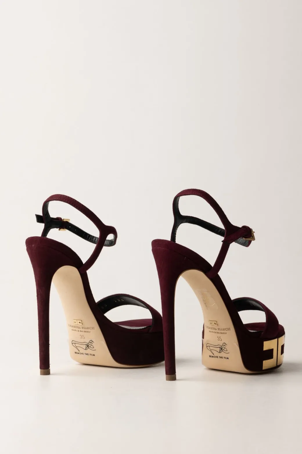 Elisabetta Franchi Sandali Scamosciati con Plateau e LogoROUGE NOIR