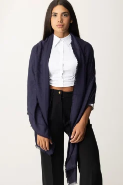 Elisabetta Franchi Sciarpa In Viscosa con Logo LetteringNAVY