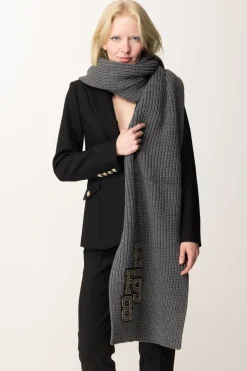 Elisabetta Franchi Sciarpa In Lana a Coste con Patch Stile CollegeSTEEL MELANGE