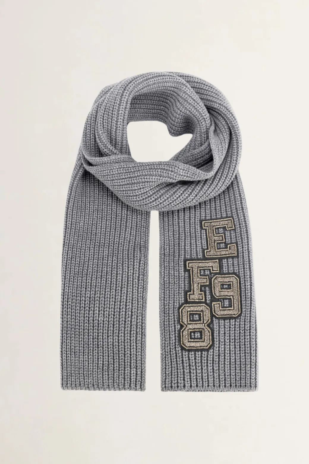 Elisabetta Franchi Sciarpa In Lana a Coste con Patch Stile CollegeSTEEL MELANGE
