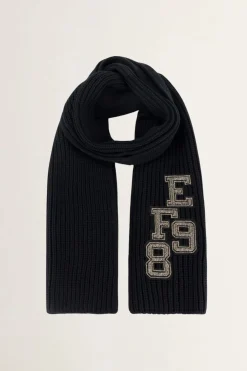 Elisabetta Franchi Sciarpa In Lana a Coste con Patch Stile CollegeNERO