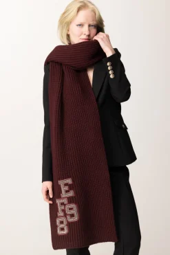 Elisabetta Franchi Sciarpa In Lana a Coste con Patch Stile CollegeROUGE NOIR