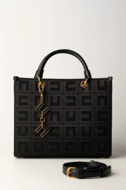 Elisabetta Franchi Shopper Grande In Tessuto Jacquard con CharmsNERO