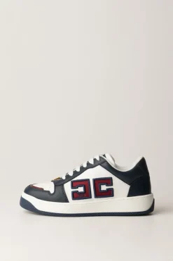 Elisabetta Franchi Sneakers In Pelle con Logo Doppia CNAVY/AVORIO