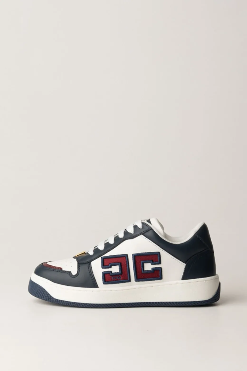 Elisabetta Franchi Sneakers In Pelle con Logo Doppia CNAVY/AVORIO