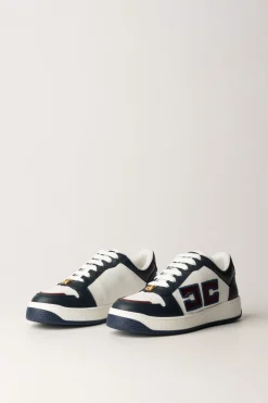 Elisabetta Franchi Sneakers In Pelle con Logo Doppia CNAVY/AVORIO