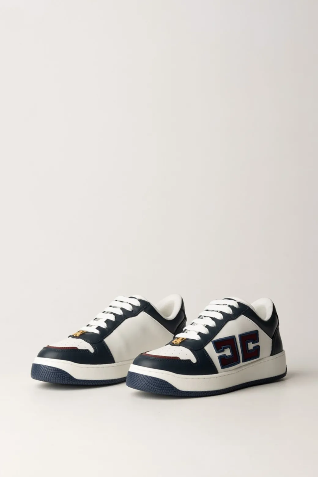 Elisabetta Franchi Sneakers In Pelle con Logo Doppia CNAVY/AVORIO