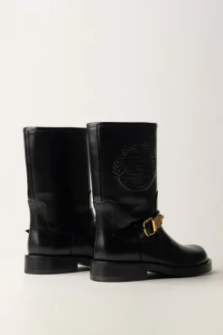 Elisabetta Franchi Stivali Biker con Maxi Logo EmbossedNERO