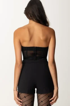 Elisabetta Franchi Top a Balconcino con Tulle con ElasticoNERO