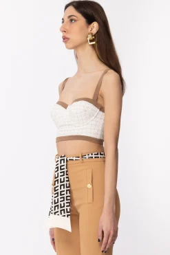 Elisabetta Franchi Top Bustier In Tweed e LurexAVORIO/TORTORA