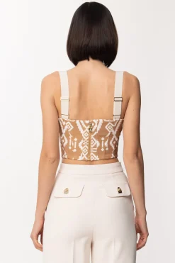 Elisabetta Franchi Top Bustier con Stampa EtnicaCARAMELLO/BURRO