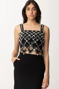 Elisabetta Franchi Top Corto con Ricamo GeometricoNERO