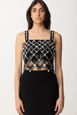 Elisabetta Franchi Top Corto con Ricamo GeometricoNERO