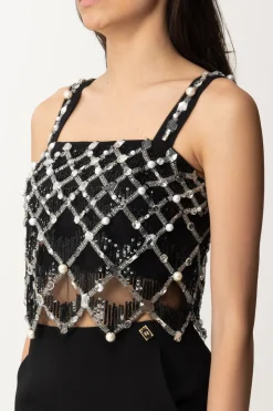 Elisabetta Franchi Top Corto con Ricamo GeometricoNERO