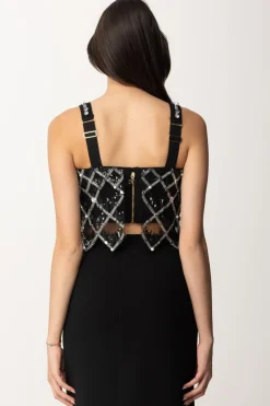 Elisabetta Franchi Top Corto con Ricamo GeometricoNERO
