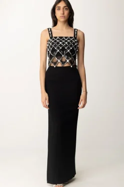 Elisabetta Franchi Top Corto con Ricamo GeometricoNERO