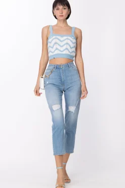 Elisabetta Franchi Top con Bretelle e Disegno ChevronAVORIO/CARTA DA ZUCCHERO