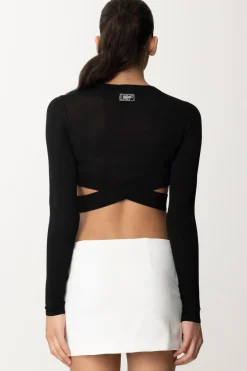 Elisabetta Franchi Top Crop In Maglia con Cut-outNERO