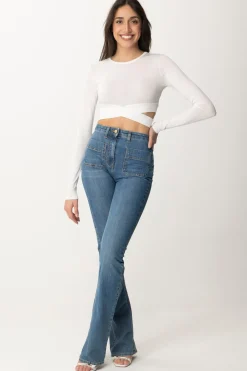 Elisabetta Franchi Top Crop In Maglia con Cut-outAVORIO